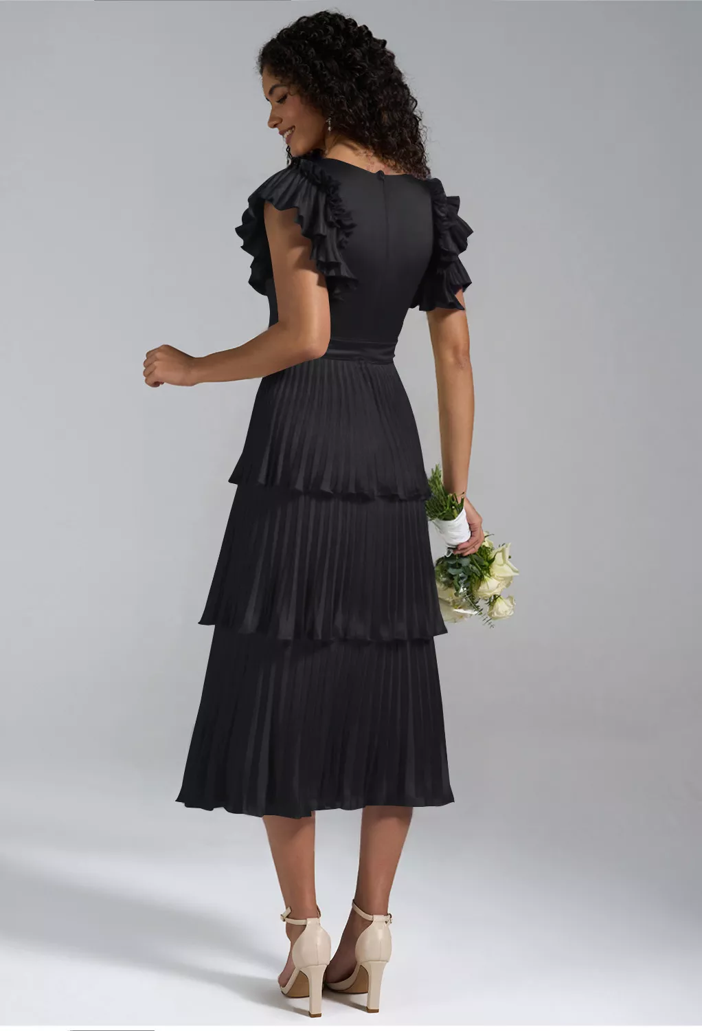 AW Leena Black Metallic  Wedding Guest Dresses